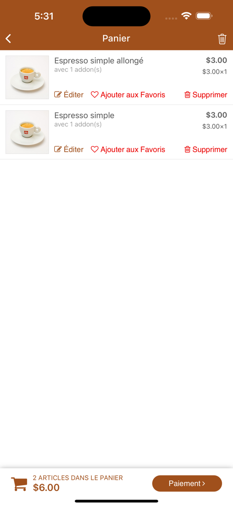 Barri Cafe - Barri Cafe mobile app shopping cart showing coffee orders and total price