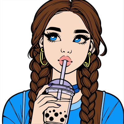 realistic girl with braided hair drinking boba