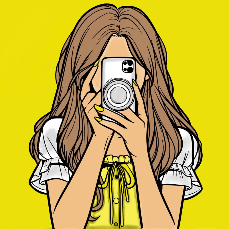 a realistic girl holding her phone taking pictures