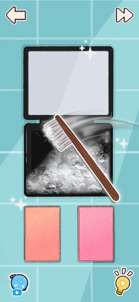 Satisroom: Perfectly Organized - Minijuego satisfactorio de limpieza de una paleta de maquillaje con un cepillo de dientes y burbujas de jabón en Satisroom