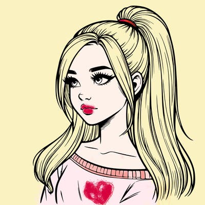 realistic girl with a high ponytail