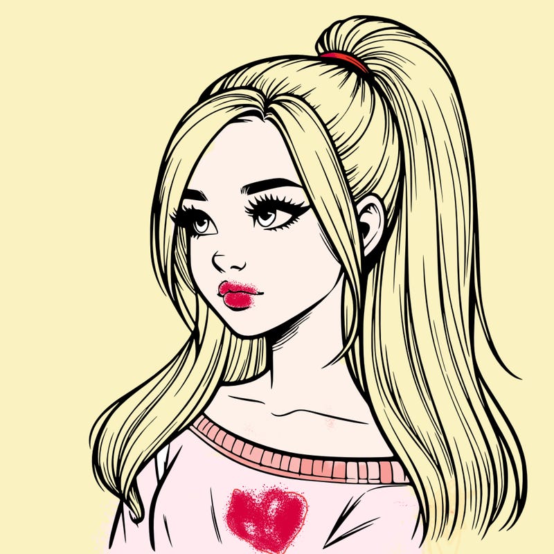 realistic girl with a high ponytail