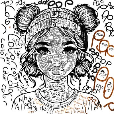 realistic girl with buns in her hair with a beanie on
