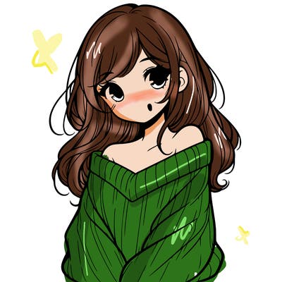 shy pretty girl wearing a sweater that is falling off one shoulder portrait