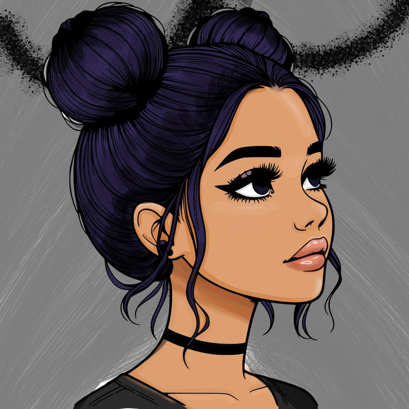 realistic girl with buns on the top of her head