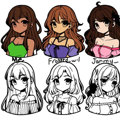 6 beautiful anime girls lined up