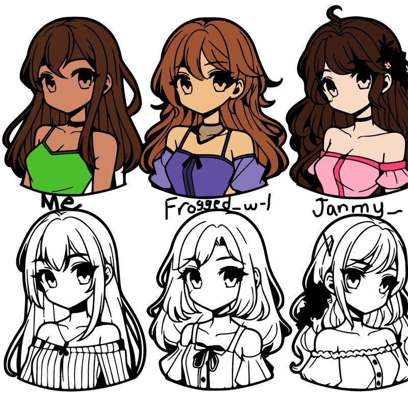 6 beautiful anime girls lined up