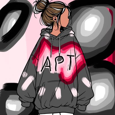 realistic girl with a oversized sweatshirt on and a bun
