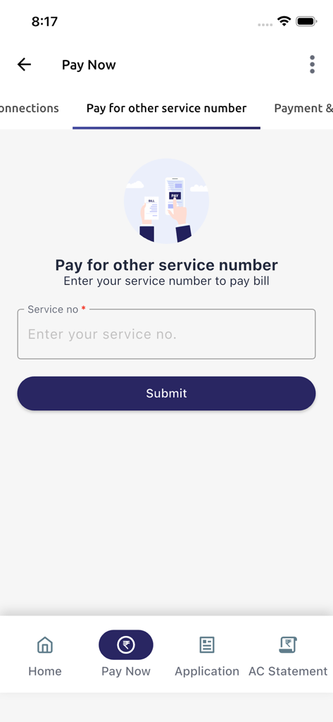 Torrent Power Connect - Torrent Power Connect app screen for paying a bill using a service number