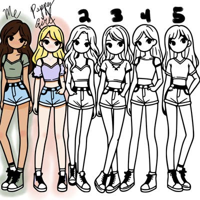 a group of girls wearing crop tops and shorts