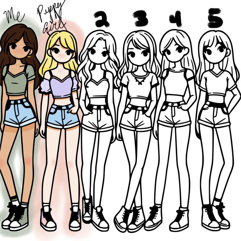 a group of girls wearing crop tops and shorts