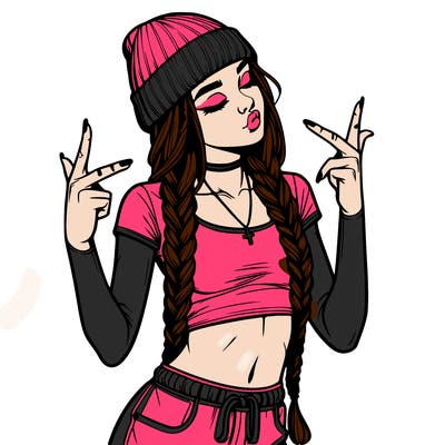 realistic teenage girl with braids and a beanie and crop top doing 🫶🏼