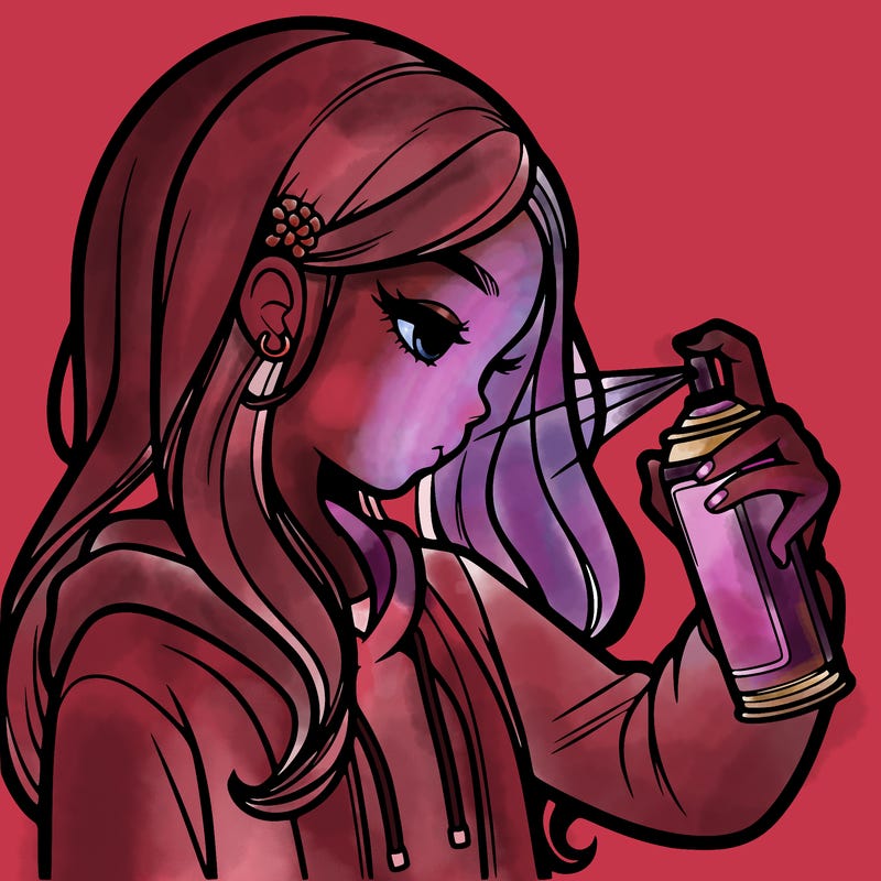 a realistic girl spray painting