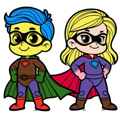 2 superheroes one is a boy of 5 and one is a girl 3 years