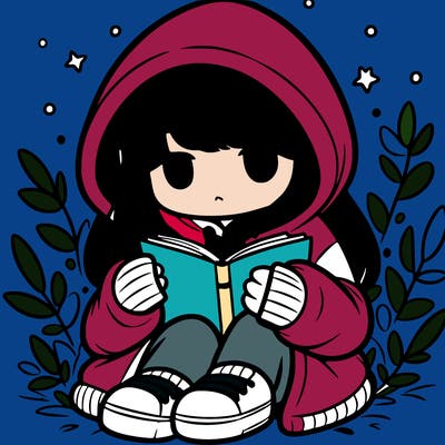 girl in oversized hoodie reading a book