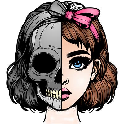 realistic girl with half skull mask