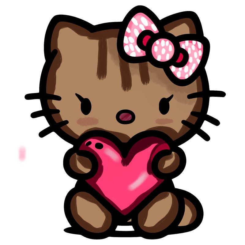 hello kitty with a big heart in her hands