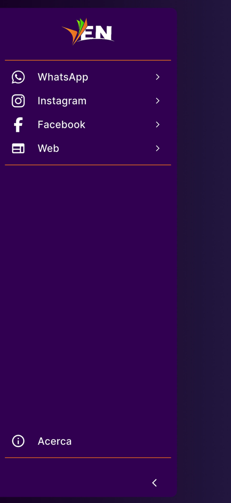 Radio VEN 1200 AM - El menú de navegación de Radio VEN 1200 AM mostrando enlaces a redes sociales e información