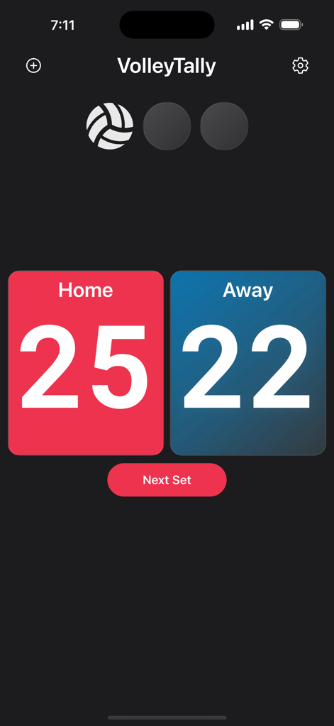 Tabellone segnapunti digitale dell'app VolleyTally che mostra i punteggi della partita per le squadre di casa e fuori casa