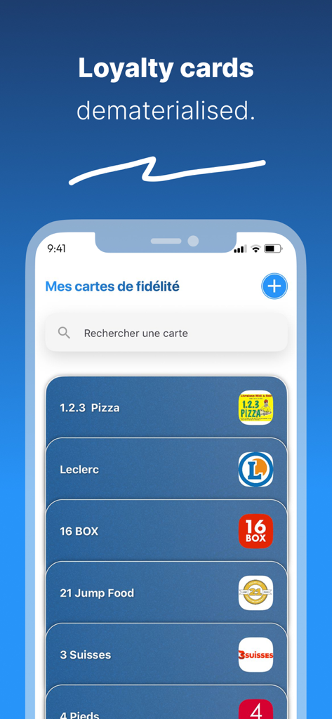 CHECK - Your digital receipts - Interface showing digital loyalty cards for multiple stores in the CHECK app
