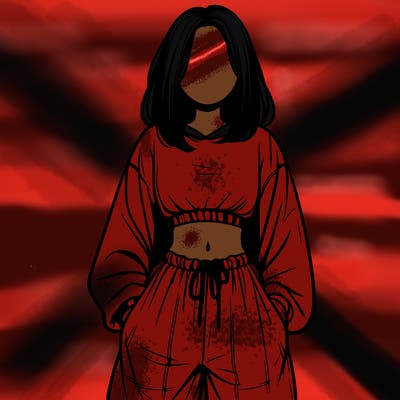 realistic girl faceless with baggy pants and a crop top