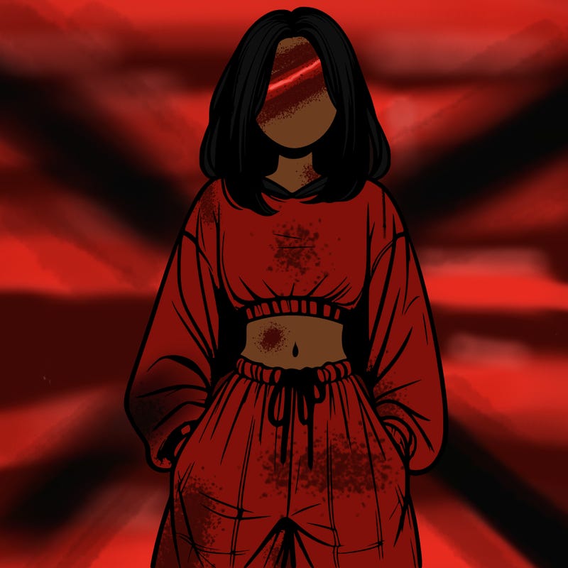 realistic girl faceless with baggy pants and a crop top