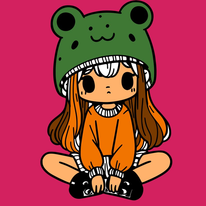 a girl wearing a frog hat and some frog socks