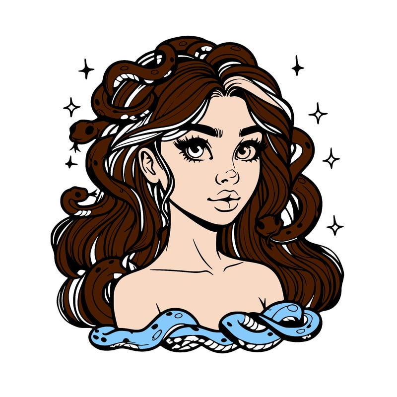 realistic girl with snakes as hair