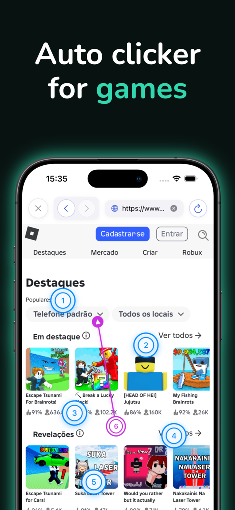 Auto Clicker: Automatic Tapps - Auto clicker app showing multiple automated tap points for gaming automation on a smartphone.