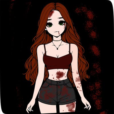 a realistic girl with long hair and in a crop top and shprts