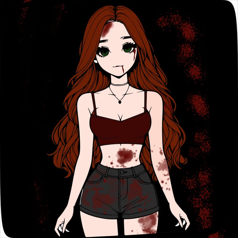 a realistic girl with long hair and in a crop top and shprts