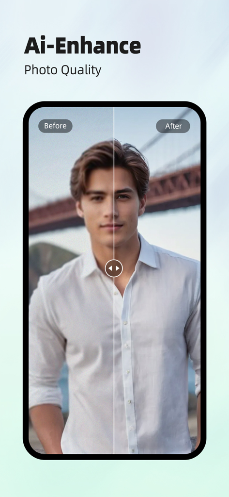 Linpo: Photo Dance & AI Filter - Comparison of a portrait photo before and after using Linpo AI photo enhancement