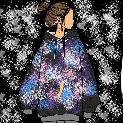 realistic girl with a oversized sweatshirt on and a bun