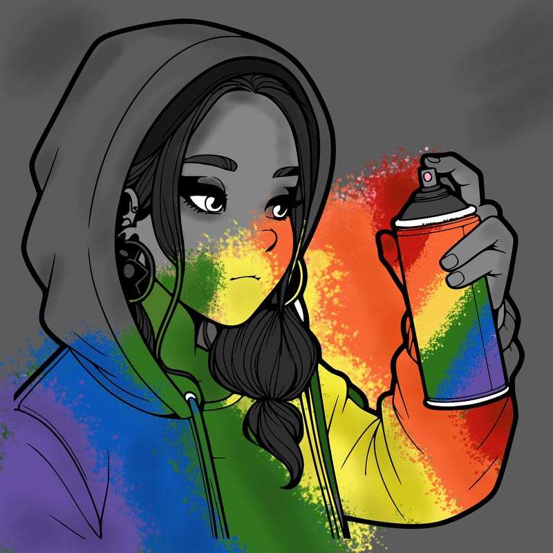 a realistic girl, spray painting