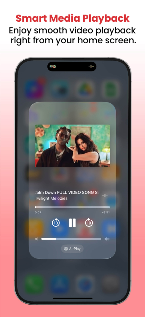 VidTube - PIP Video Player - VidTube app demonstrating smart media playback with a video widget on the iPhone home screen