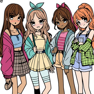 teen manga girls group of 4