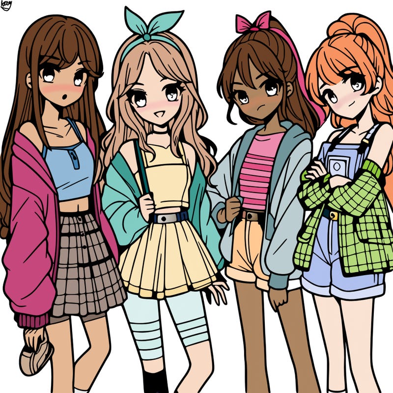 teen manga girls group of 4