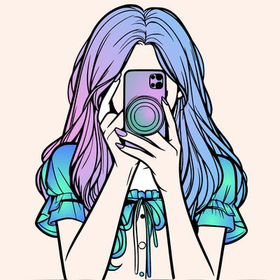 a realistic girl holding her phone taking pictures