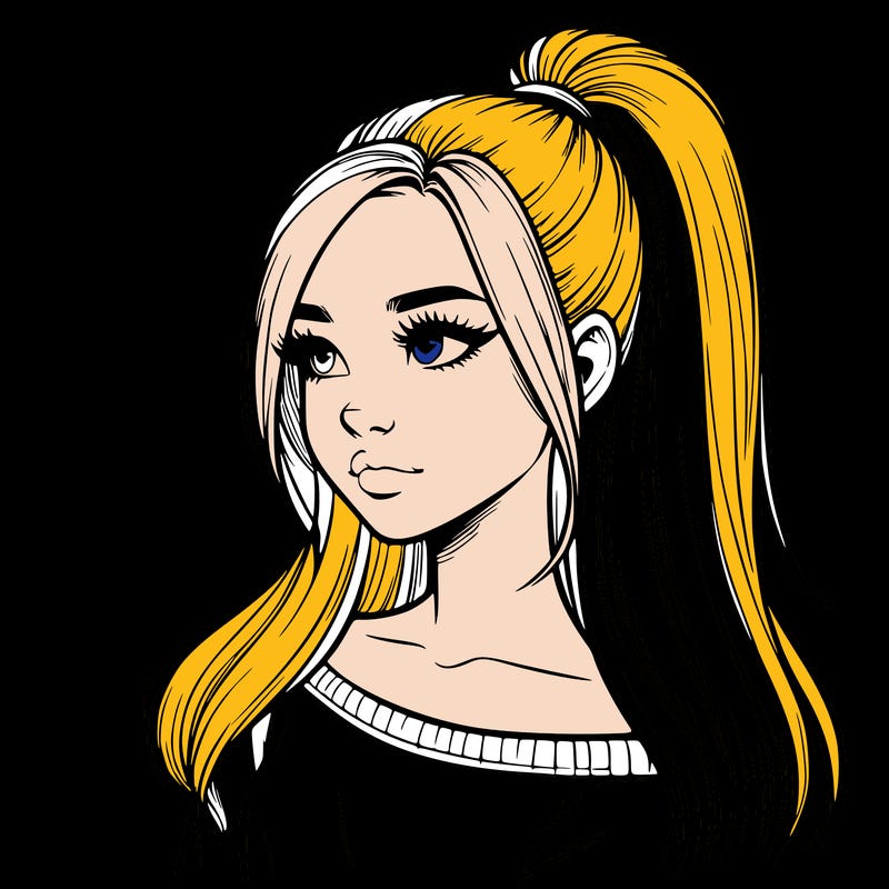 realistic girl with a high ponytail