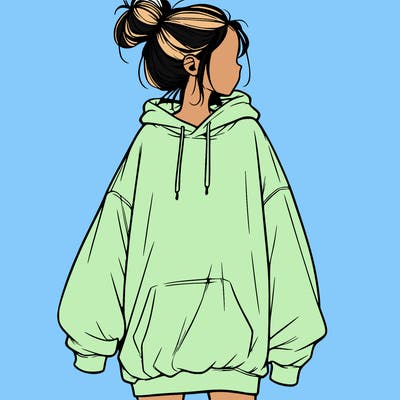 realistic girl with a oversized sweatshirt on and a bun
