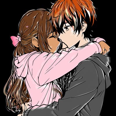 anime couple hugging