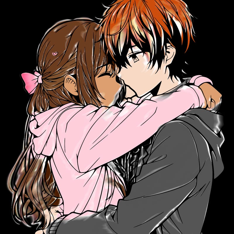anime couple hugging