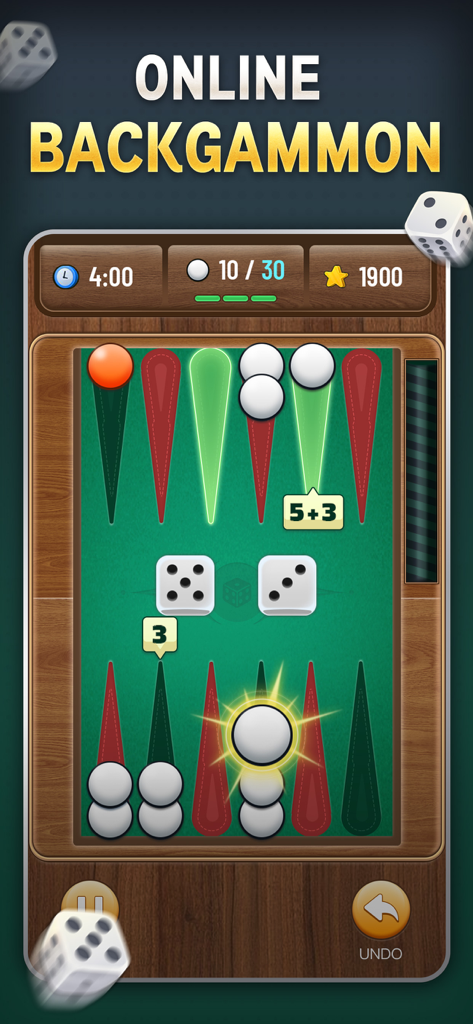 Gameplay of Online Backgammon Live Board Game showing a match in progress