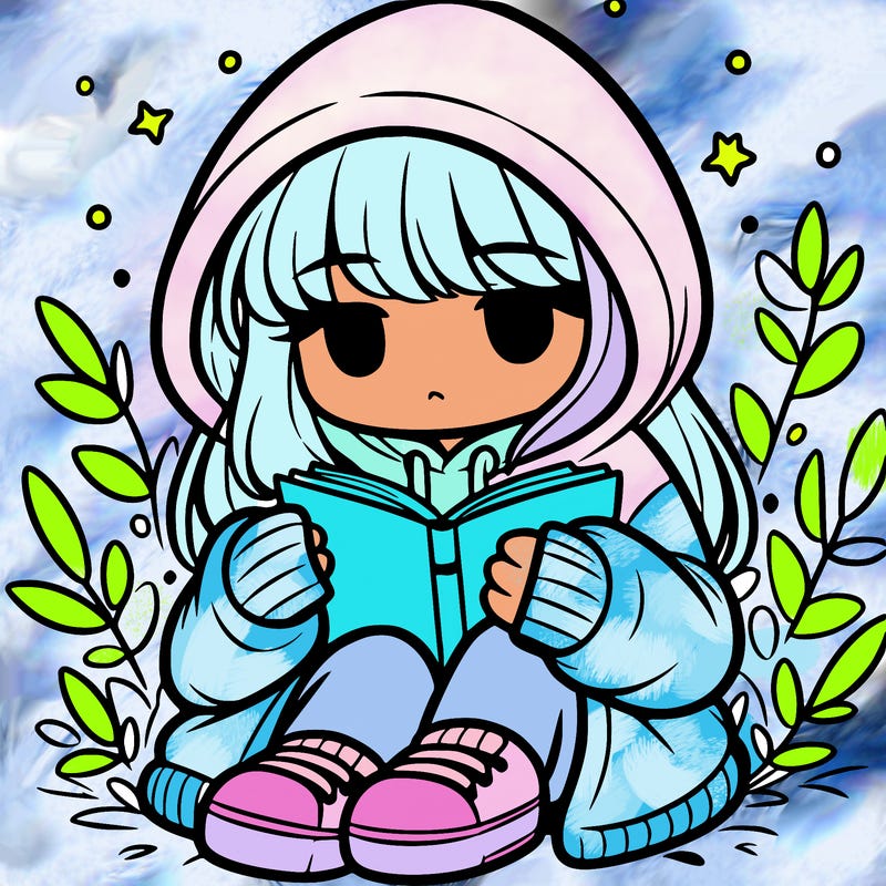 girl in oversized hoodie reading a book