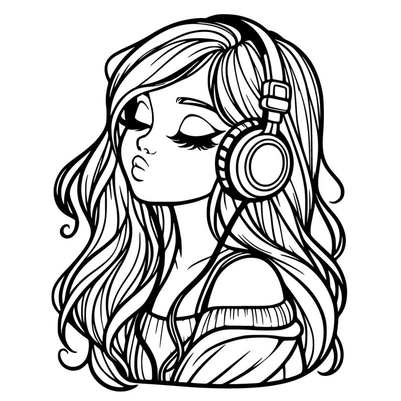 realistic girl with 🎧