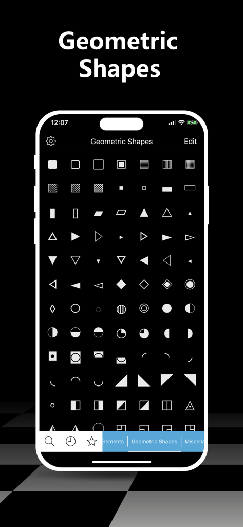 Symbol Keypad for Texting - A collection of geometric Unicode symbols within the Symbol Keypad app interface