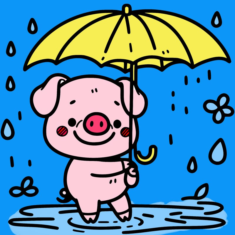 a pig holding an umbrella in the rain