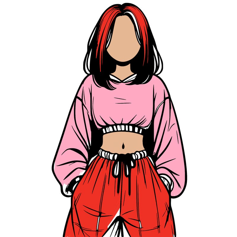realistic girl faceless with baggy pants and a crop top