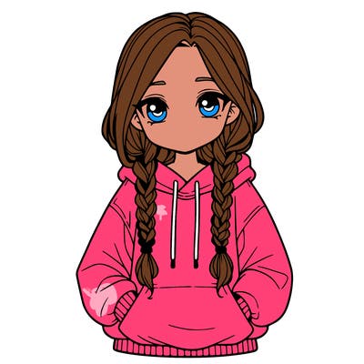 a realistic girl with a oversized hoodie and she has braids