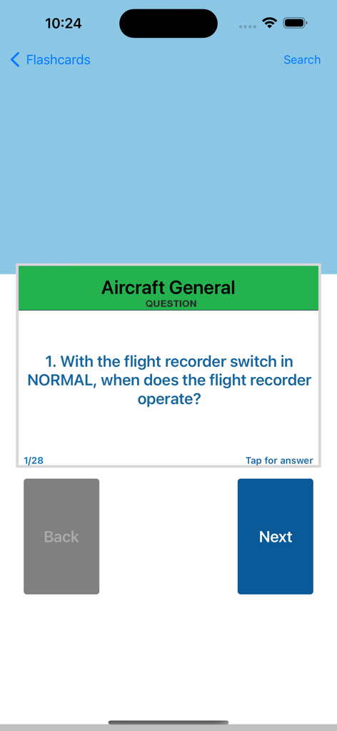 iBOEING B-737 Aircraft Apps - A Boeing 737 aircraft study flashcard showing a technical question for pilot training